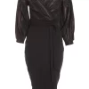 Black Shimmer Wrap Bodycon Midi Dress