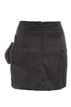 Black Satin Bow Mini Skirt -Women Clothing Sale 00100036177 ZB