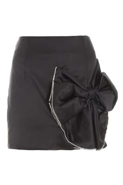 Black Satin Bow Mini Skirt