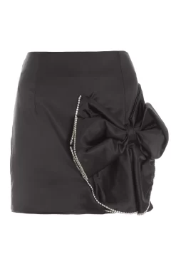 Black Satin Bow Mini Skirt