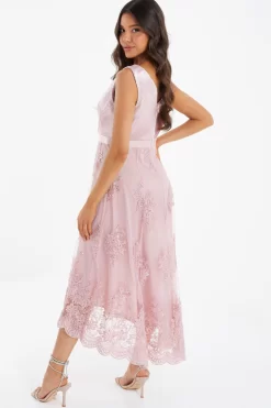 Pink Embroidered Dip Hem Dress -Women Clothing Sale 00100036181 XB scaled