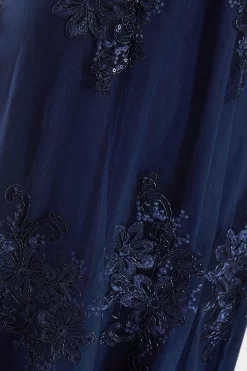 Navy Embroidered Dip Hem Dress -Women Clothing Sale 00100036183 ZS scaled