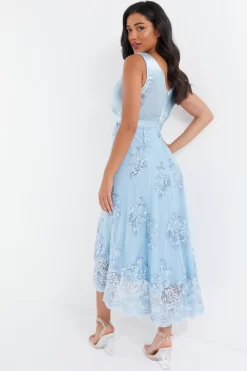 Blue Embroidered Dip Hem Dress 8 Blue Embroidered Dip Hem Dress -Women Clothing Sale 00100036187 XB scaled