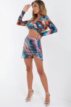 Multicoloured Sequin Marble Print Mini Skirt -Women Clothing Sale 00100036199 XS scaled