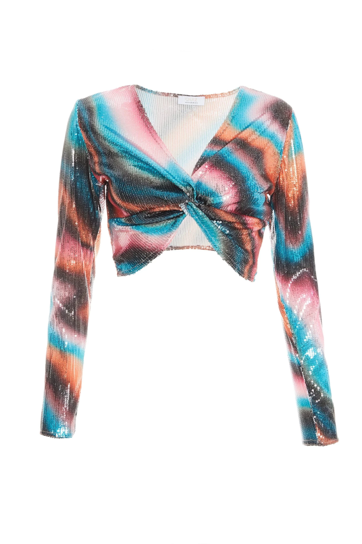 Multicoloured Sequin Marble Knot Crop Top 1 Multicoloured Sequin Marble Knot Crop Top