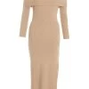 Camel Ribbed Knit Bodycon Midi Dress