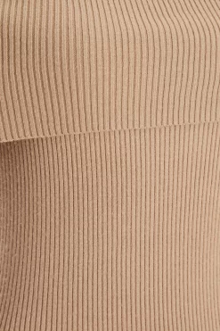 Camel Ribbed Knit Bodycon Midi Dress -Women Clothing Sale 00100036206 ZS scaled