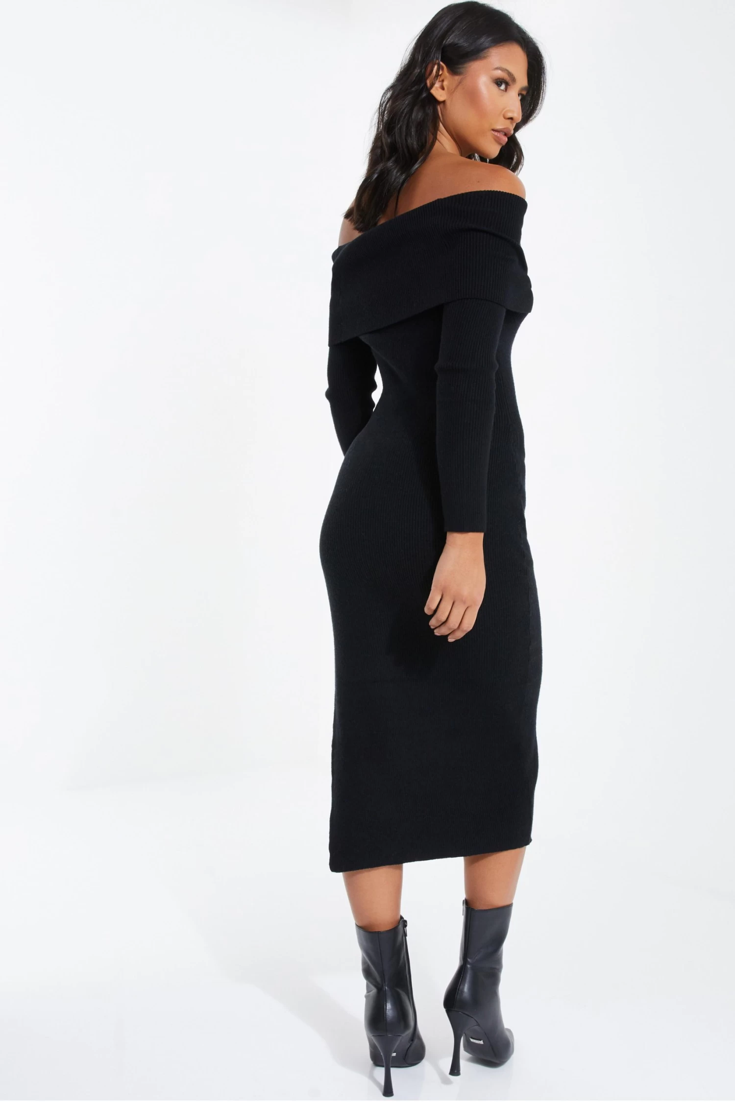 Black Ribbed Knit Bodycon Midi Dress 3 Black Ribbed Knit Bodycon Midi Dress - Image 3