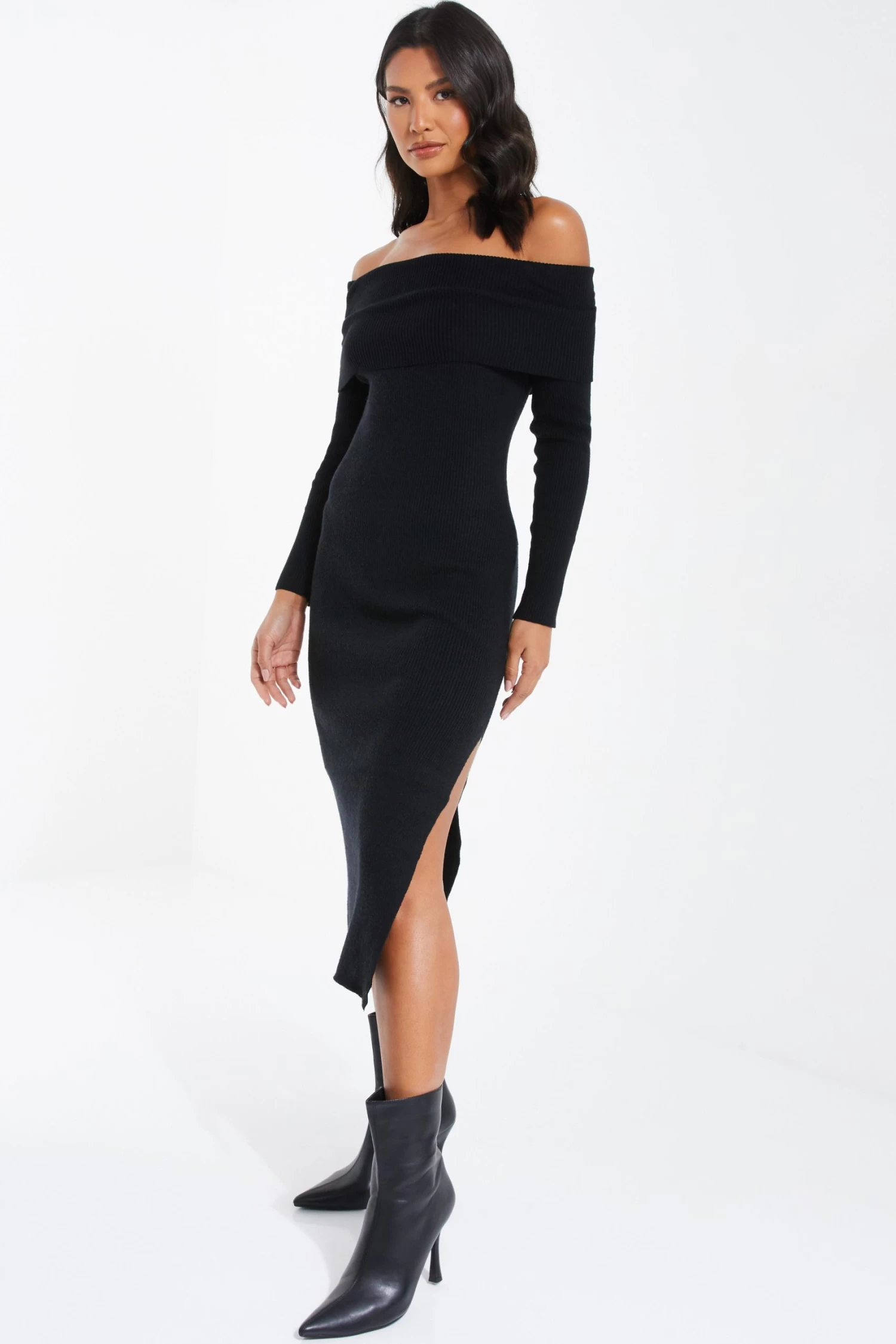 Black Ribbed Knit Bodycon Midi Dress 4 Black Ribbed Knit Bodycon Midi Dress - Image 4