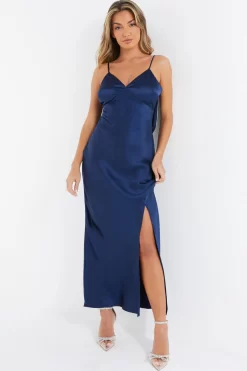 Blue Satin Bow Midaxi Dress -Women Clothing Sale 00100036242 XB scaled