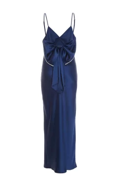 Blue Satin Bow Midaxi Dress -Women Clothing Sale 00100036242 ZB scaled