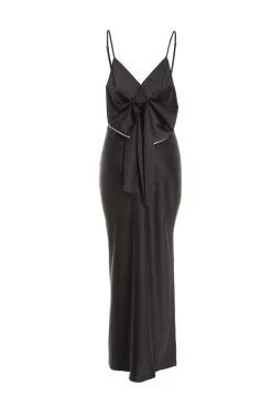 Black Satin Bow Midaxi Dress -Women Clothing Sale 00100036244 ZB scaled