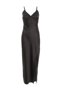 Black Satin Bow Midaxi Dress