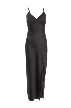 Black Satin Bow Midaxi Dress