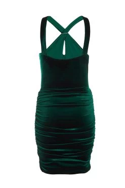 Bottle Green Velvet Diamante Halter Neck Dress 10 Bottle Green Velvet Diamante Halter Neck Dress -Women Clothing Sale 00100036274 ZB