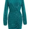 Teal Sequin Ruched Bodycon Mini Dress