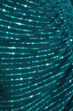 Teal Sequin Ruched Bodycon Mini Dress -Women Clothing Sale 00100036282 ZS