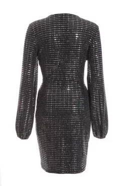 Black Sequin Ruched Bodycon Mini Dress -Women Clothing Sale 00100036283 ZB scaled