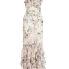 White Chiffon Floral Frill Maxi Dress