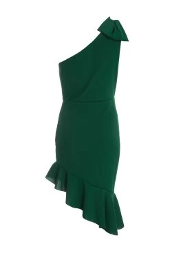 Bottle Green One Shoulder Bow Midi Dress 10 Bottle Green One Shoulder Bow Midi Dress -Women Clothing Sale 00100036301 ZB