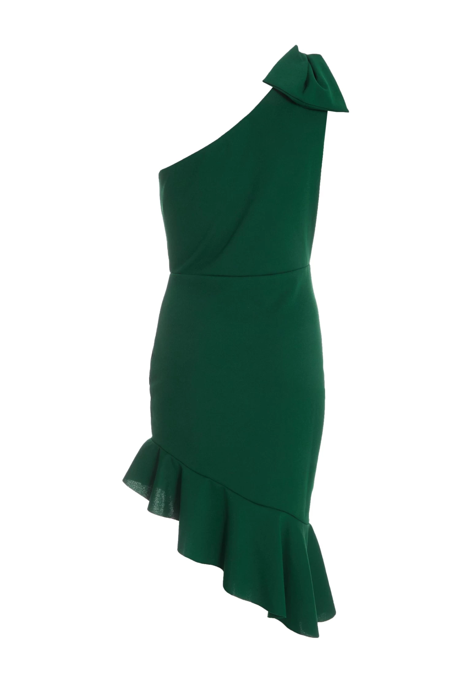 Bottle Green One Shoulder Bow Midi Dress 5 Bottle Green One Shoulder Bow Midi Dress - Image 5