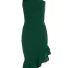 Bottle Green One Shoulder Bow Midi Dress