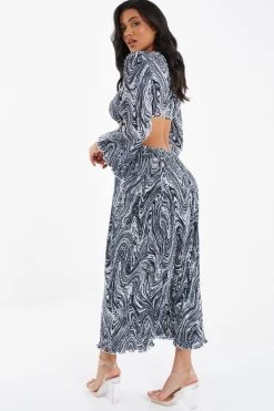 Black Plisse Swirl Midaxi Dress -Women Clothing Sale 00100036322 XB