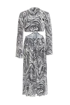 Black Plisse Swirl Midaxi Dress -Women Clothing Sale 00100036322 ZB