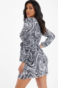 Black Plisse Swirl Wrap Dress 8 Black Plisse Swirl Wrap Dress -Women Clothing Sale 00100036323 XB