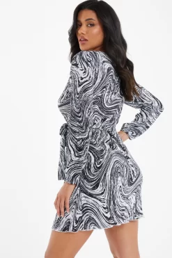 Black Plisse Swirl Wrap Dress 8 Black Plisse Swirl Wrap Dress -Women Clothing Sale 00100036323 XB scaled
