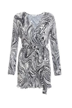 Women Clothing Sale 5 Black Plisse Swirl Wrap Dress