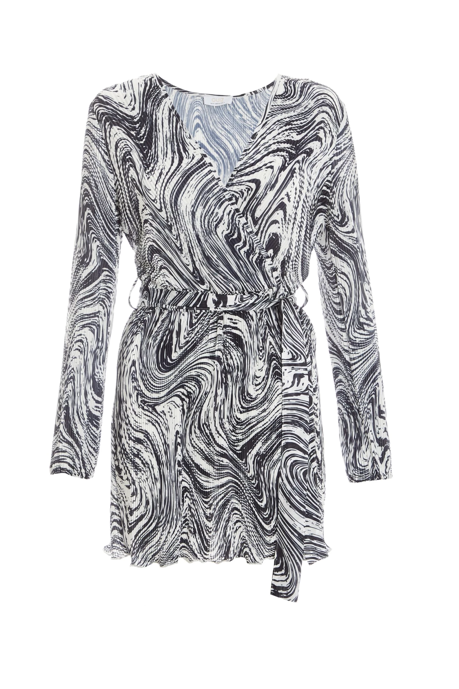 Black Plisse Swirl Wrap Dress 1 Black Plisse Swirl Wrap Dress