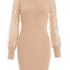 Stone Knitted Sequin Sleeve Jumper Dress