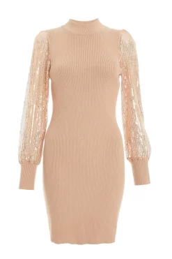 Stone Knitted Sequin Sleeve Jumper Dress