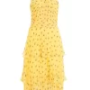 Yellow Chiffon Floral Tiered Midi Dress