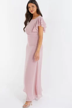 Pink Chiffon Frill Sleeve Maxi Dress 9 Pink Chiffon Frill Sleeve Maxi Dress -Women Clothing Sale 00100036349 XS scaled