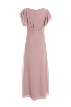 Pink Chiffon Frill Sleeve Maxi Dress 10 Pink Chiffon Frill Sleeve Maxi Dress -Women Clothing Sale 00100036349 ZB scaled