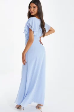Light Blue Chiffon Frill Sleeve Maxi Dress 8 Light Blue Chiffon Frill Sleeve Maxi Dress -Women Clothing Sale 00100036350 XB scaled