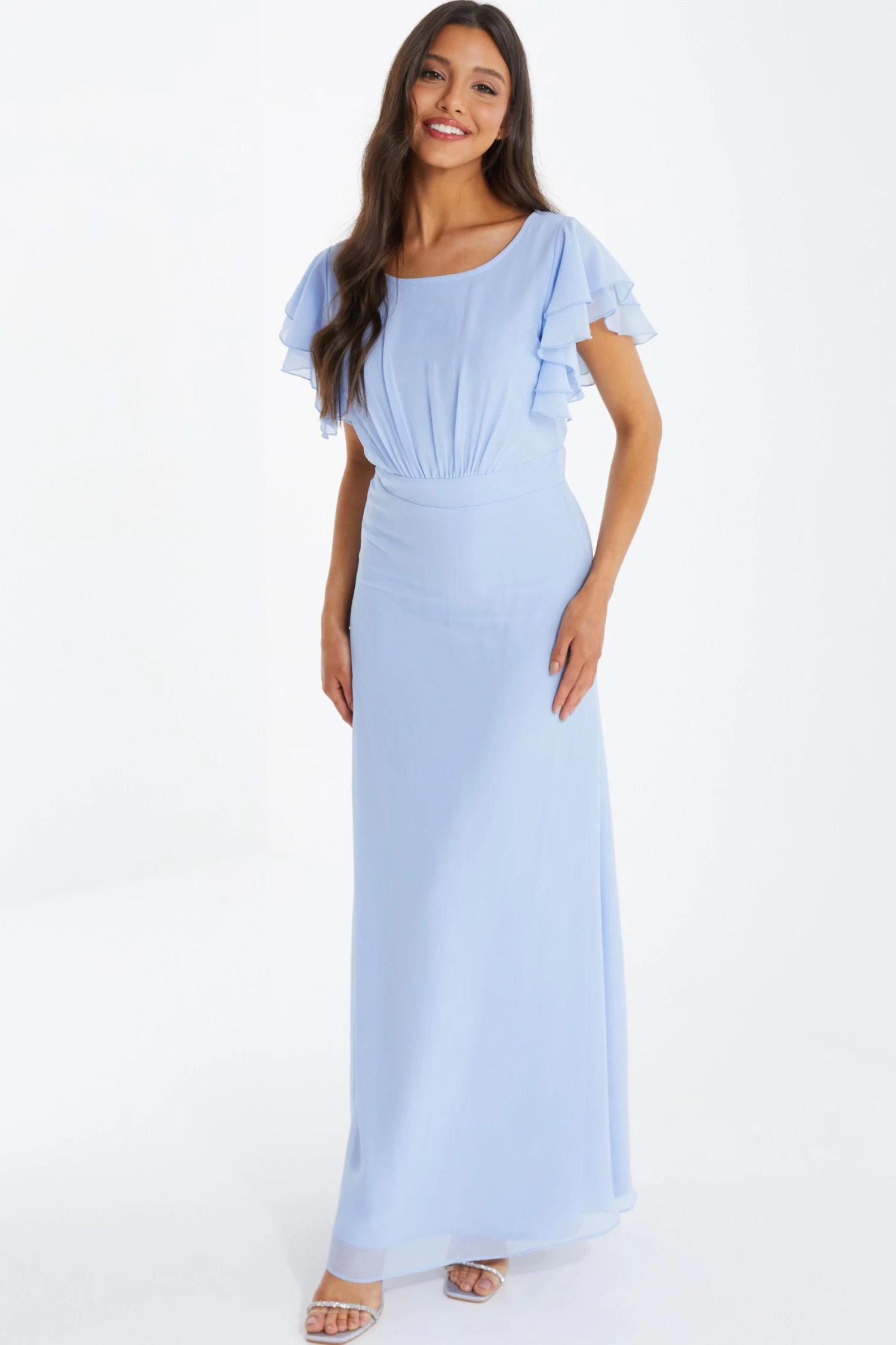 Light Blue Chiffon Frill Sleeve Maxi Dress 2 Light Blue Chiffon Frill Sleeve Maxi Dress - Image 2