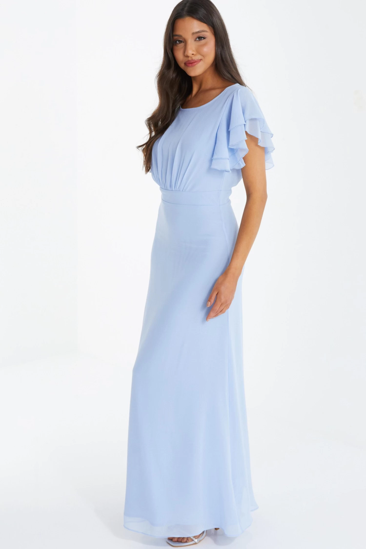 Light Blue Chiffon Frill Sleeve Maxi Dress 4 Light Blue Chiffon Frill Sleeve Maxi Dress - Image 4
