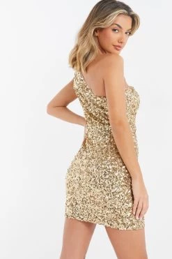 Gold Sequin Bow Bodycon Mini Dress 8 Gold Sequin Bow Bodycon Mini Dress -Women Clothing Sale 00100036354 XB