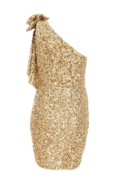 Gold Sequin Bow Bodycon Mini Dress 10 Gold Sequin Bow Bodycon Mini Dress -Women Clothing Sale 00100036354 ZB