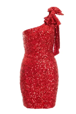 Red Sequin Bow Bodycon Mini Dress