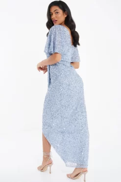 Light Blue Sequin Batwing Maxi Dress -Women Clothing Sale 00100036357 XB scaled