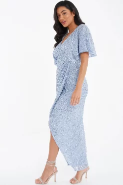 Light Blue Sequin Batwing Maxi Dress -Women Clothing Sale 00100036357 XS scaled