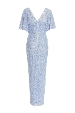 Light Blue Sequin Batwing Maxi Dress -Women Clothing Sale 00100036357 ZB scaled