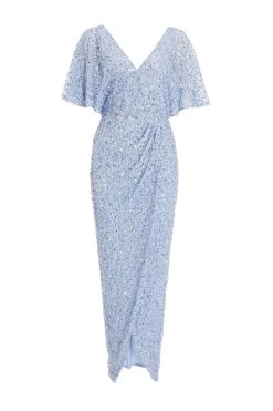 Light Blue Sequin Batwing Maxi Dress