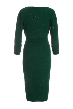 Bottle Green Glitter Wrap Tie Midi Dress 10 Bottle Green Glitter Wrap Tie Midi Dress -Women Clothing Sale 00100036413 ZB scaled