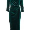 Bottle Green Velvet Wrap Bodycon Midi Dress