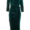 Bottle Green Velvet Wrap Bodycon Midi Dress
